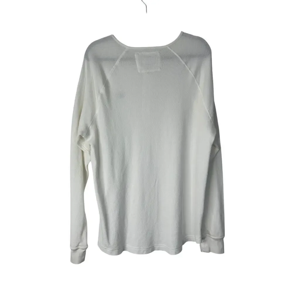 True Religion Top Mens XL White Cotton Waffle Knit Long Sleeve Henley Base Layer